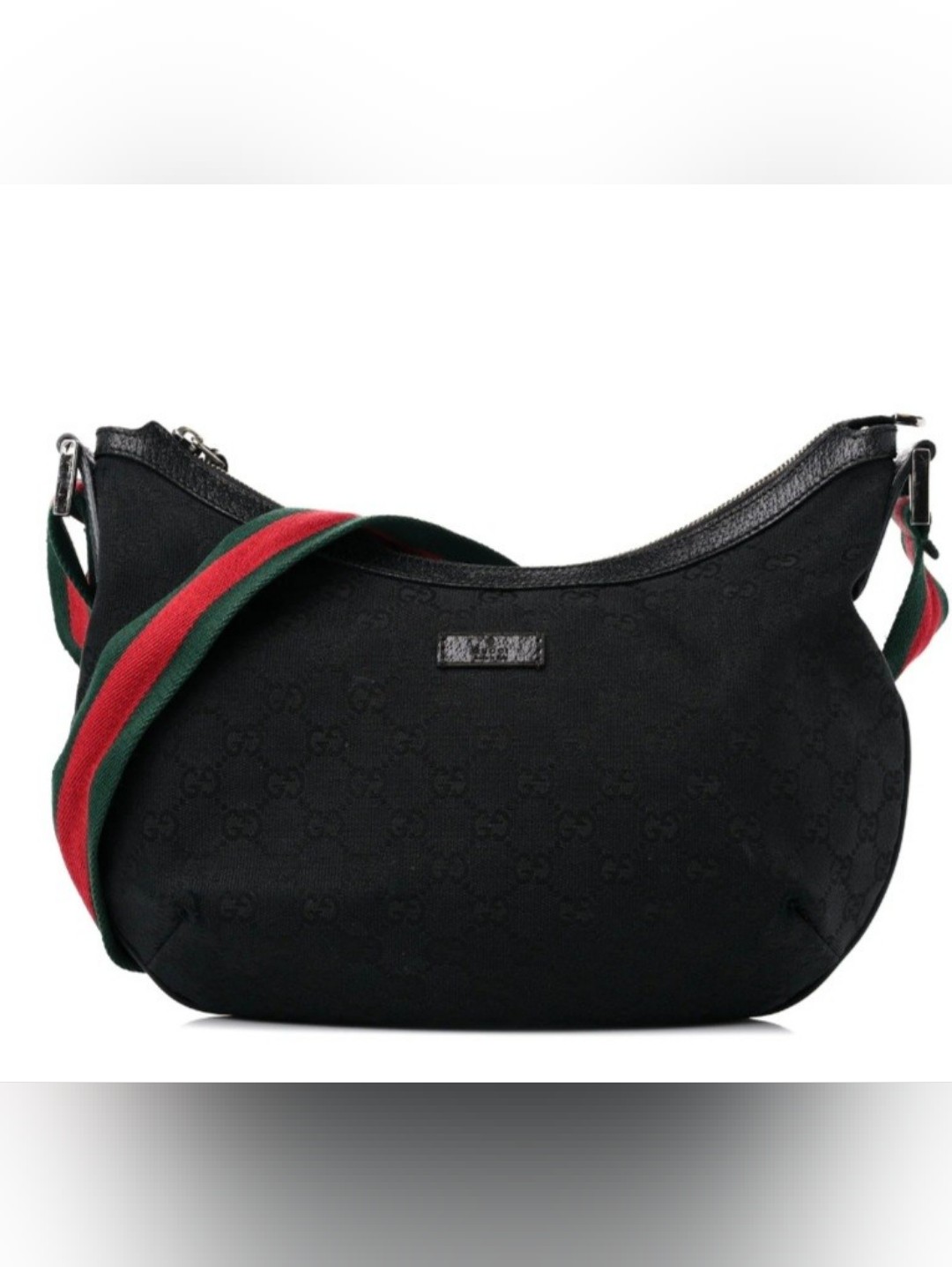 Gucci Monogram Web Medium Half Moon Black Hobo ***Authentic***